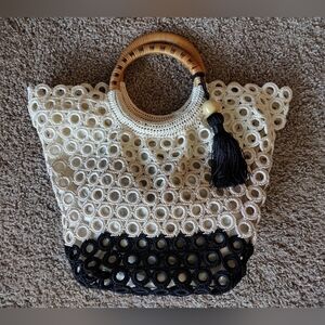 Studio Collection Crochet Tote Bag with Woven Handle